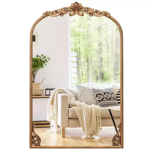 Costway 30 x 20/36 x 24/38 x 26 Gold Traditional Vintage Ornate Baroque Arched Mirror for Wall with Metal Frame