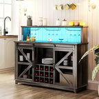 HOMCOM Farmhouse Coffee Bar Cabinet with LED Lights and Sliding Barn Doors, 55 Wine Bar Cabinet with Wine Racks and Glass Holder