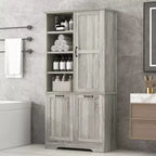 Meuble de rangement de salle de bain avec tiroirs, panier à linge inclinable et étagères ouvertes