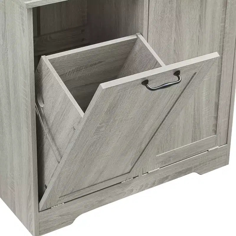 Meuble de rangement de salle de bain avec tiroirs, panier à linge inclinable et étagères ouvertes