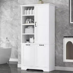 Meuble de rangement de salle de bain avec tiroirs, panier à linge inclinable et étagères ouvertes