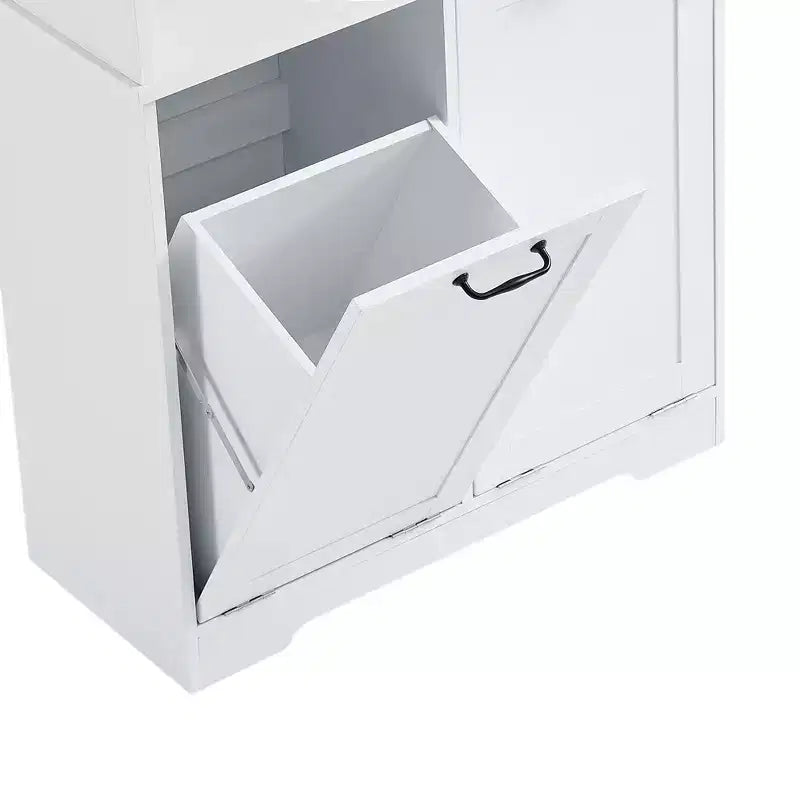 Meuble de rangement de salle de bain avec tiroirs, panier à linge inclinable et étagères ouvertes