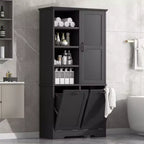 Meuble de rangement de salle de bain avec tiroirs, panier à linge inclinable et étagères ouvertes