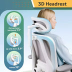 Fauteuil de bureau ergonomique en maille avec appui-tête 3D réglable et fonction d'inclinaison, fauteuil inclinable grand et haut avec support lombaire et accoudoirs 3D