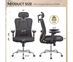 Fauteuil de bureau ergonomique en maille avec appui-tête 3D réglable et fonction d'inclinaison, fauteuil inclinable grand et haut avec support lombaire et accoudoirs 3D