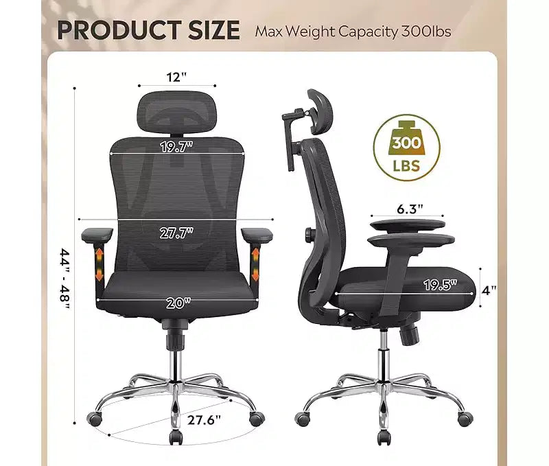 Fauteuil de bureau ergonomique en maille avec appui-tête 3D réglable et fonction d'inclinaison, fauteuil inclinable grand et haut avec support lombaire et accoudoirs 3D
