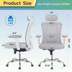 Fauteuil de bureau ergonomique en maille avec appui-tête 3D réglable et fonction d'inclinaison, fauteuil inclinable grand et haut avec support lombaire et accoudoirs 3D