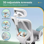 Fauteuil de bureau ergonomique en maille avec appui-tête 3D réglable et fonction d'inclinaison, fauteuil inclinable grand et haut avec support lombaire et accoudoirs 3D