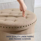 Grand pouf de rangement rond pliable de 20 pouces avec bordure cloutée pour salon et chambre à coucher