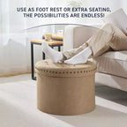 Grand pouf de rangement rond pliable de 20 pouces avec bordure cloutée pour salon et chambre à coucher