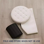 Grand pouf de rangement rond pliable de 20 pouces avec bordure cloutée pour salon et chambre à coucher