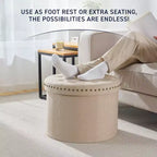 Grand pouf de rangement rond pliable de 20 pouces avec bordure cloutée pour salon et chambre à coucher