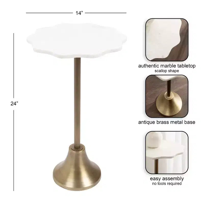 Table d'appoint Sanzo festonnée en marbre et métal