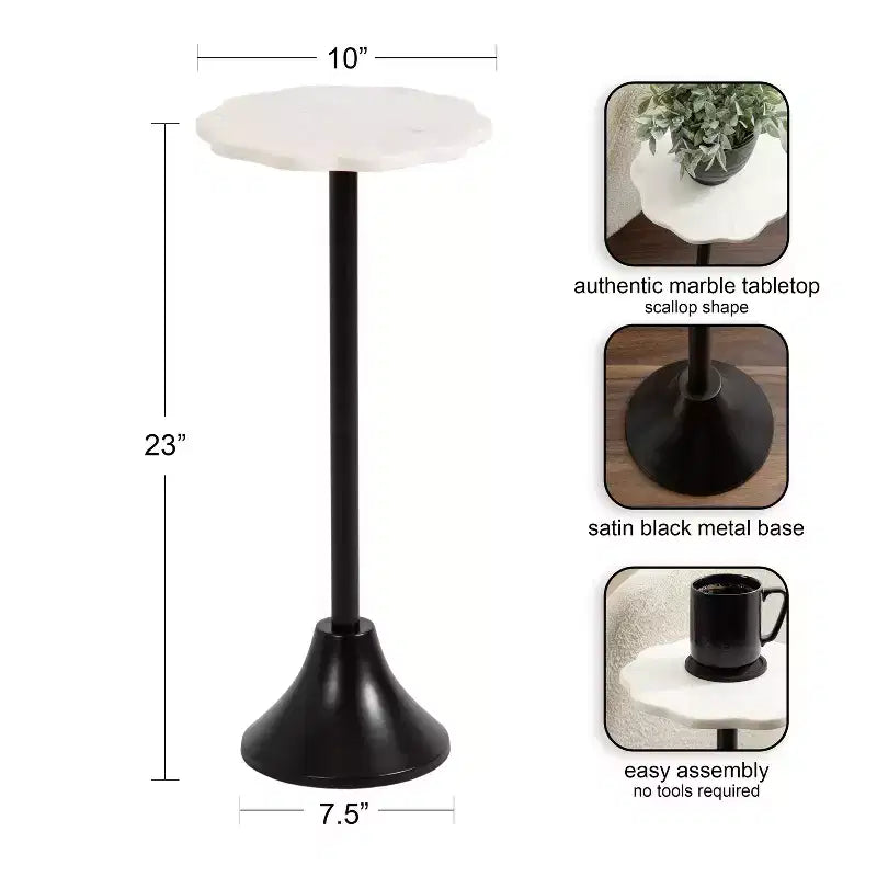 Table d'appoint Sanzo festonnée en marbre et métal