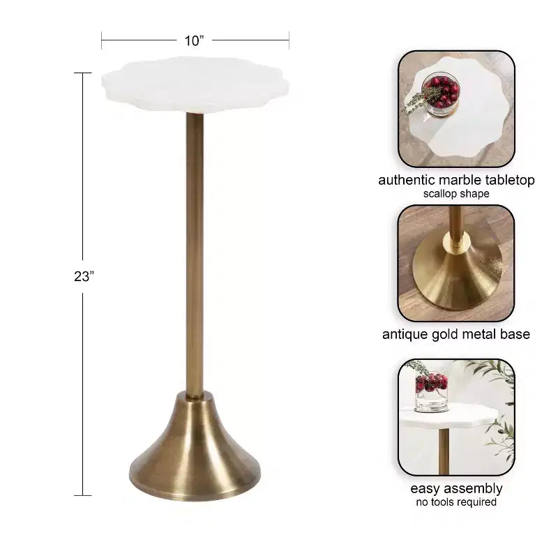 Table d'appoint Sanzo festonnée en marbre et métal