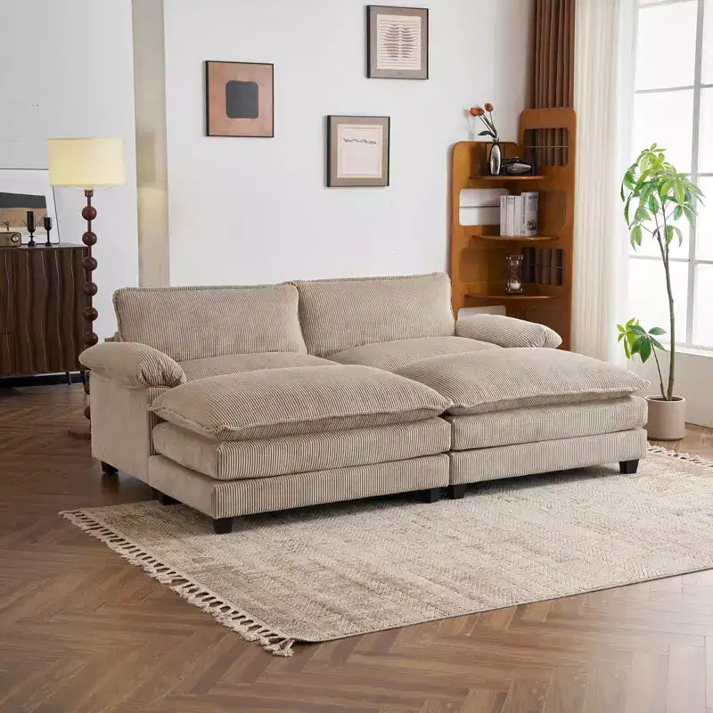 Canapé-lit modulaire Cloud en velours côtelé blanc cassé de 228 cm de large