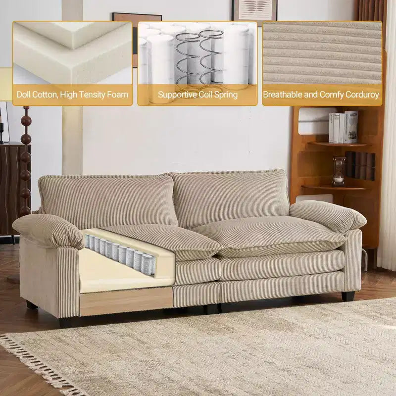 Canapé-lit modulaire Cloud en velours côtelé blanc cassé de 228 cm de large