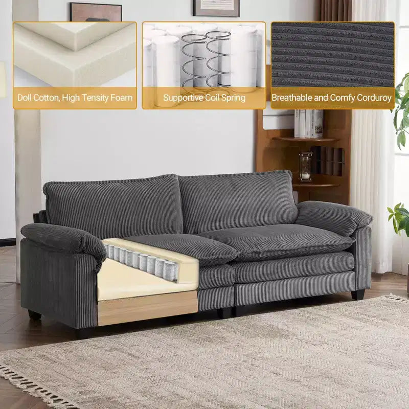 Canapé-lit modulaire Cloud en velours côtelé blanc cassé de 228 cm de large