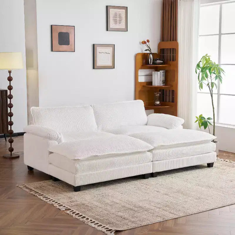 Canapé-lit modulaire Cloud en velours côtelé blanc cassé de 228 cm de large
