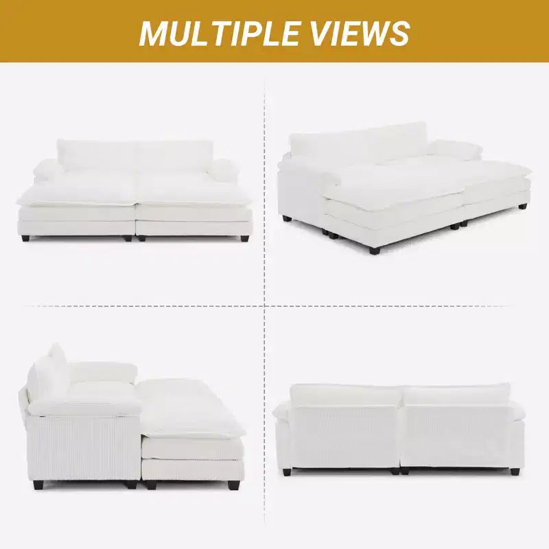 Canapé-lit modulaire Cloud en velours côtelé blanc cassé de 228 cm de large