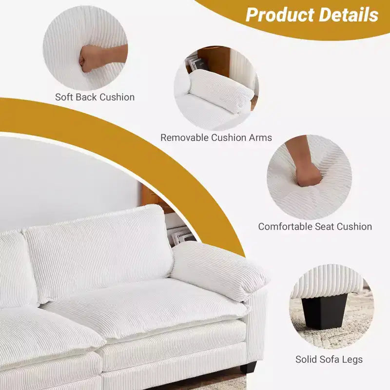 Canapé-lit modulaire Cloud en velours côtelé blanc cassé de 228 cm de large
