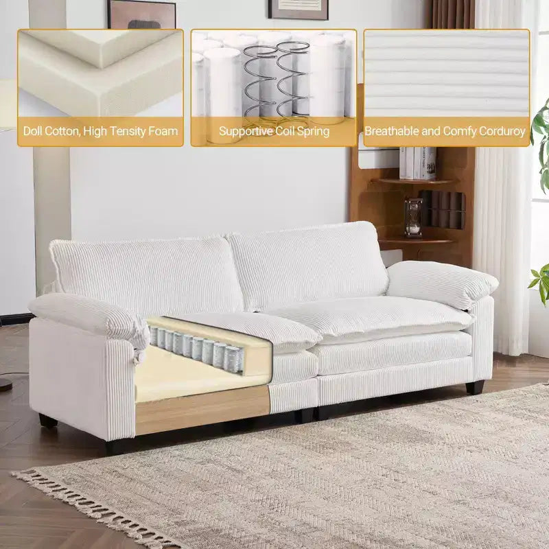 Canapé-lit modulaire Cloud en velours côtelé blanc cassé de 228 cm de large