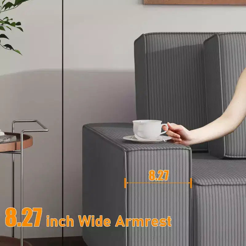 Grand canapé 244 cm en velours côtelé rayé, grand canapé d'angle moderne en forme de L avec assise profonde, canapé modulaire confortable pour salon, appartement, studio