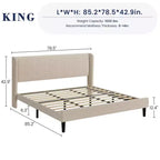 Cadre de lit King, lit plateforme avec tête de lit capitonnée, cadre de lit rembourré avec 2 poches de rangement, support à lattes en bois solide, montage facile