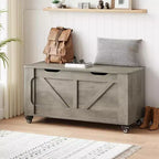 Acekool Storage Chest with Wheels, Wooden Trunk Bench 39.4 with Safety Hinges, 350 lb Support, Rounded Corners, Entryway, Living Room, Gray