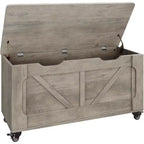 Coffre de Rangement avec Roues, Banc Coffre en Bois 100 cm avec Charnières de Sécurité, Supporte 159 kg, Coins Arrondis, Entrée, Salon, Gris