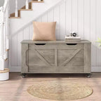 Coffre de Rangement avec Roues, Banc Coffre en Bois 100 cm avec Charnières de Sécurité, Supporte 159 kg, Coins Arrondis, Entrée, Salon, Gris