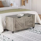 Coffre de Rangement avec Roues, Banc Coffre en Bois 100 cm avec Charnières de Sécurité, Supporte 159 kg, Coins Arrondis, Entrée, Salon, Gris