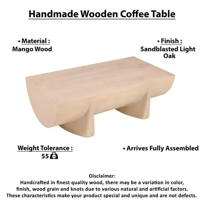 Table basse | Design Rondin 122 cm | Bois de manguier naturel fait à la main