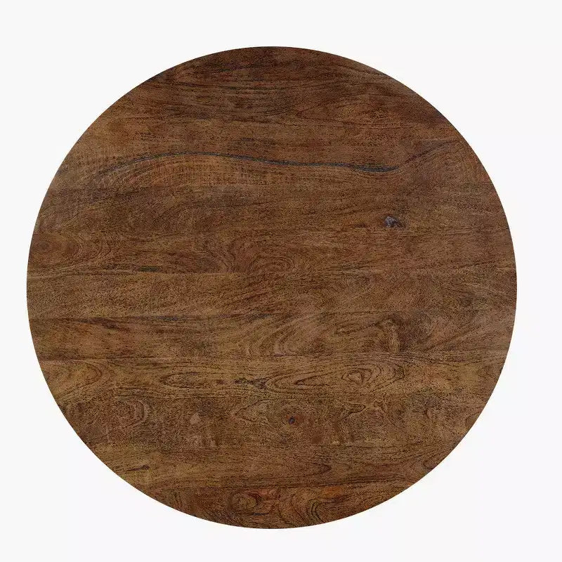 Table basse | Plateau rond de 90 cm | Bois de manguier brun sablé en forme de tambour