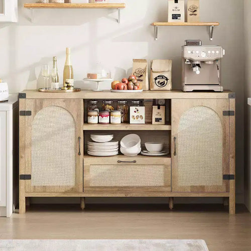 47.2 Farmhouse Buffet Cabinet - Rattan Decor Kitchen Sideboard with Storage for Living Room & Entryway,Natural