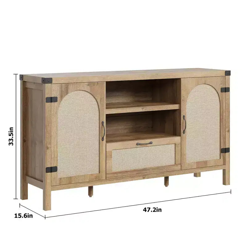 47.2 Buffet de ferme - Bahut de cuisine décor rotin avec rangement pour salon et entrée, Naturel
