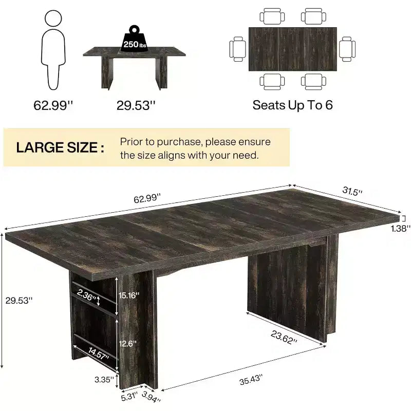 Table de salle à manger de ferme pour 4 à 6 personnes, table de salle à manger rectangulaire de 160 cm avec rangement pour cuisine, salon