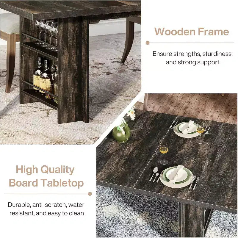 Table de salle à manger de ferme pour 4 à 6 personnes, table de salle à manger rectangulaire de 160 cm avec rangement pour cuisine, salon