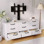 Commode à 9 tiroirs Meuble TV avec support pour téléviseurs de 32 à 85 pouces, Centre de divertissement moderne avec tiroirs, Table console multimédia pour chambre à coucher ou salon