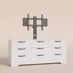 Commode à 9 tiroirs Meuble TV avec support pour téléviseurs de 32 à 85 pouces, Centre de divertissement moderne avec tiroirs, Table console multimédia pour chambre à coucher ou salon