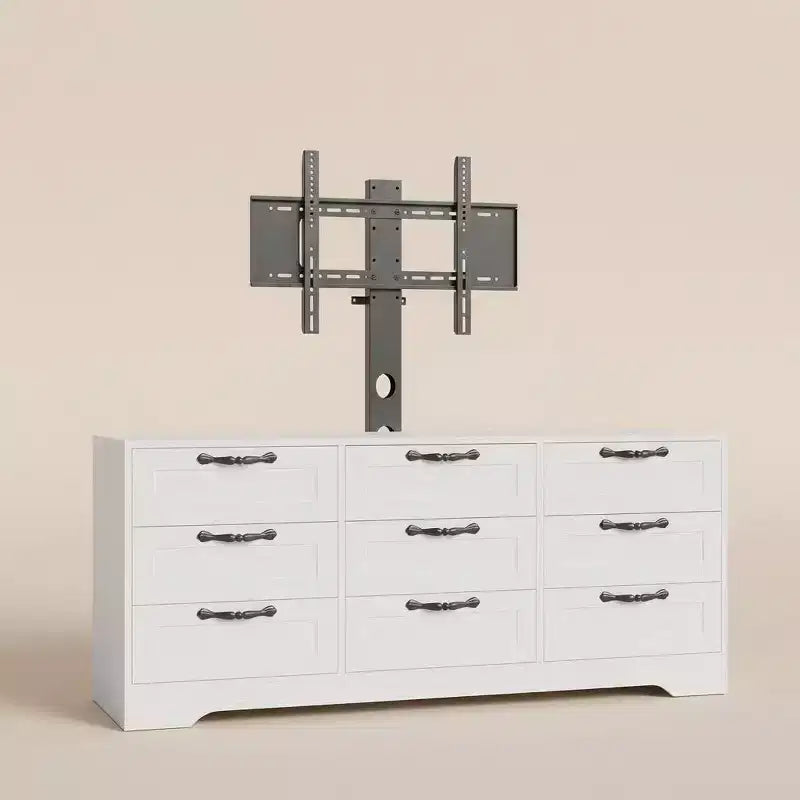 Commode à 9 tiroirs Meuble TV avec support pour téléviseurs de 32 à 85 pouces, Centre de divertissement moderne avec tiroirs, Table console multimédia pour chambre à coucher ou salon