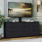 Commode à 9 tiroirs Meuble TV avec support pour téléviseurs de 32 à 85 pouces, Centre de divertissement moderne avec tiroirs, Table console multimédia pour chambre à coucher ou salon