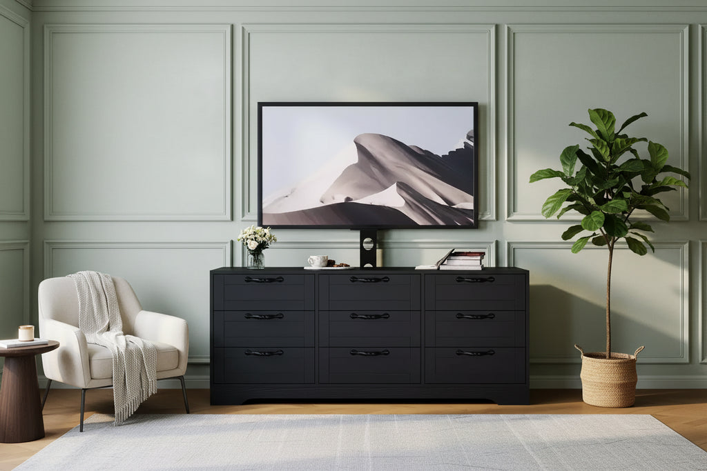 9 Drawer Dresser TV Stand with Mount for 32-85 in TVs, Modern Entertainment Center with Drawers, Media Console Table for Bedroom Living Room
