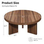 Table basse ronde de 84,8 cm avec plateau épais et pieds cannelés, table d'appoint pour salon et chambre, montage facile