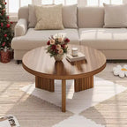Table basse ronde de 84,8 cm avec plateau épais et pieds cannelés, table d'appoint pour salon et chambre, montage facile