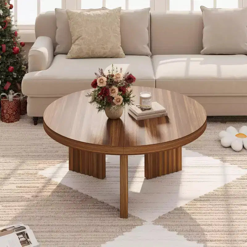 Table basse ronde de 84,8 cm avec plateau épais et pieds cannelés, table d'appoint pour salon et chambre, montage facile