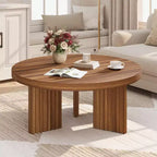 Table basse ronde de 84,8 cm avec plateau épais et pieds cannelés, table d'appoint pour salon et chambre, montage facile
