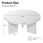 Table basse ronde de 84,8 cm avec plateau épais et pieds cannelés, table d'appoint pour salon et chambre, montage facile