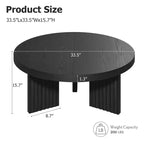 Table basse ronde de 84,8 cm avec plateau épais et pieds cannelés, table d'appoint pour salon et chambre, montage facile