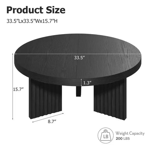 Table basse ronde de 84,8 cm avec plateau épais et pieds cannelés, table d'appoint pour salon et chambre, montage facile